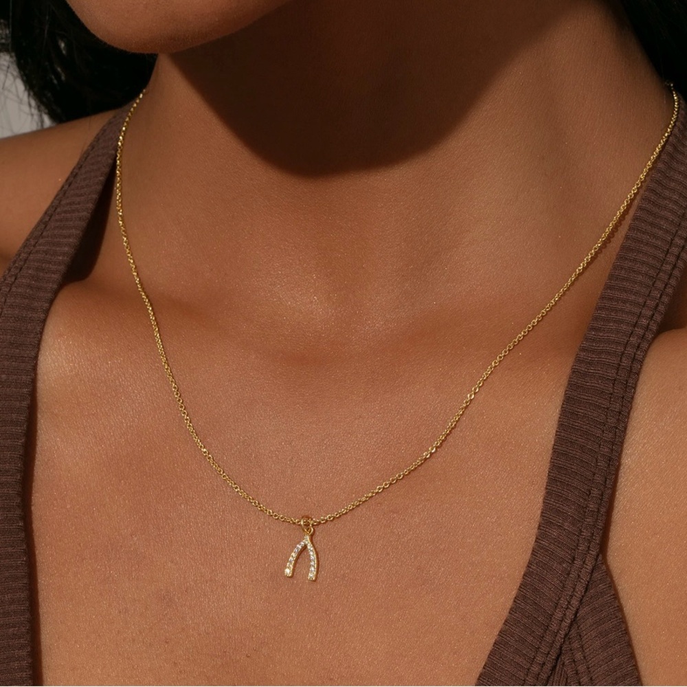 NEW Uncommon James Gold Pave Wishbone Necklace